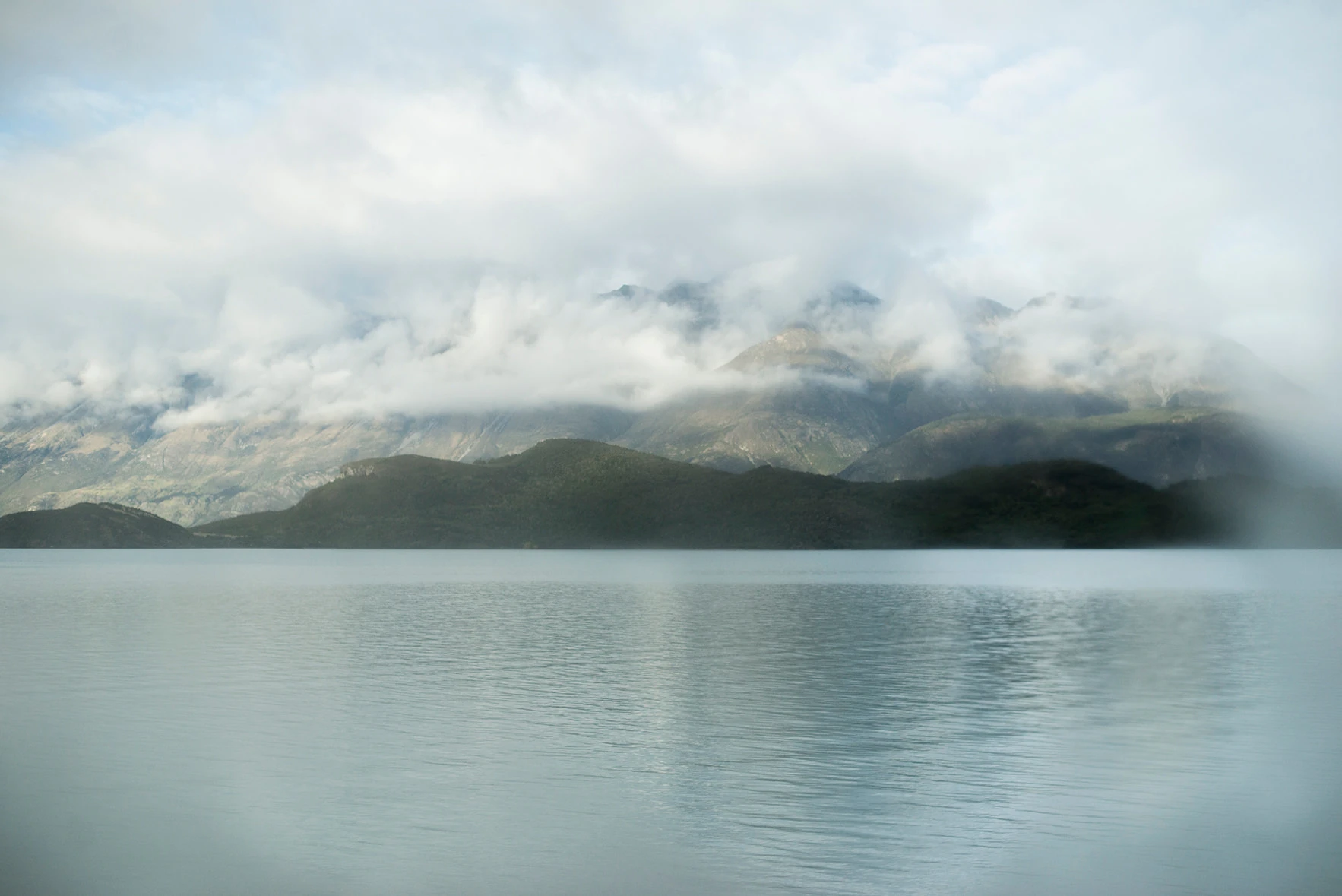 View across water to mountains